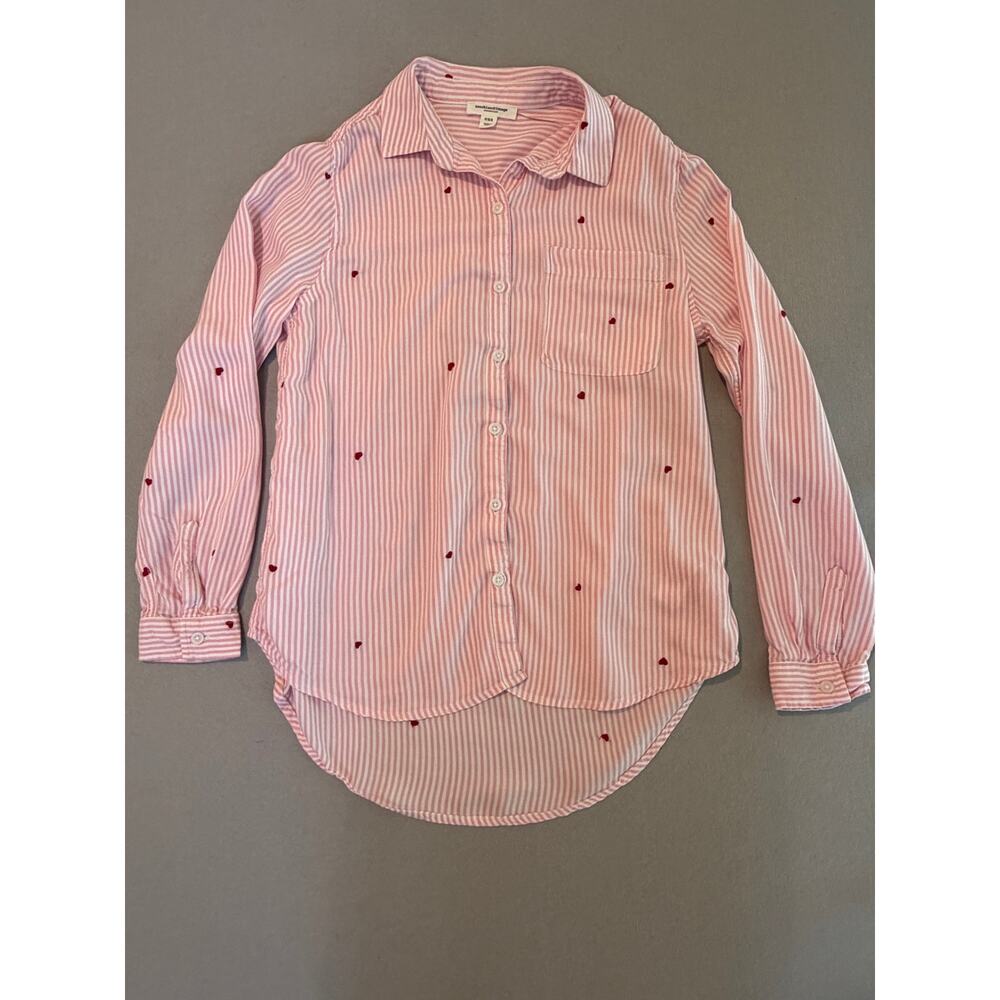 BeachLunchLounge Collection Pink Stripe Heart Embroidered Button Front Shirt Med